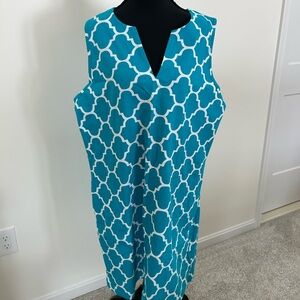 Lands' End Teal and White Patterned Swim Cover-Up
